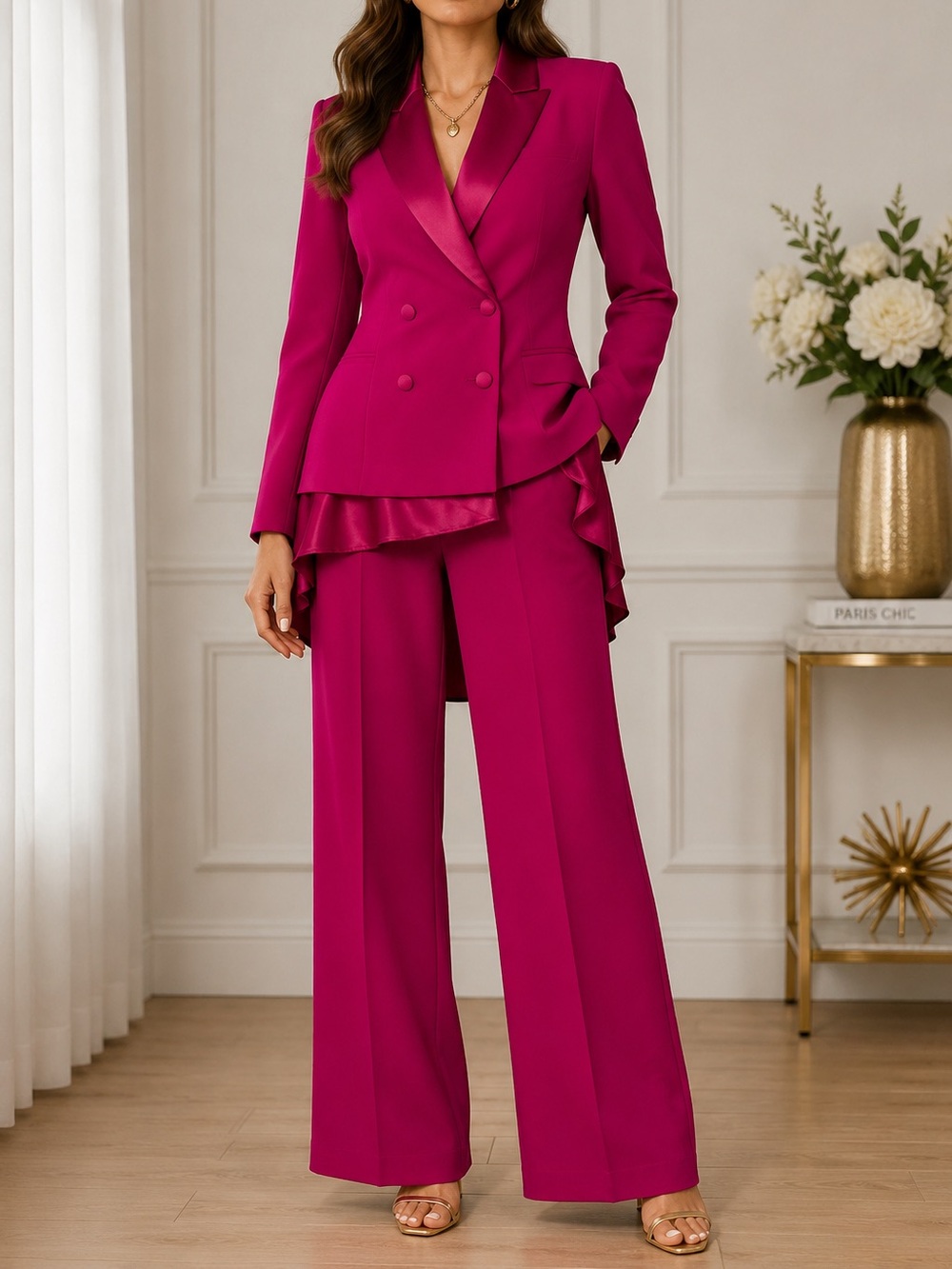 SL Fashions Vintage-Inspired Fuchsia 2-Piece Pantsuit Set – Size 8 - Picture 3 of 11